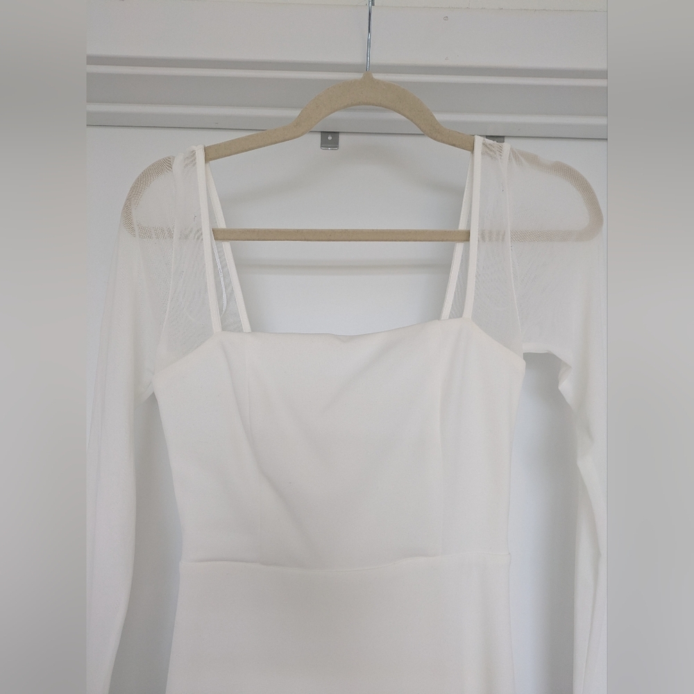Lulus Lovingly Yours White Mesh Long Sleeve Maxi Bridal Wedding Dress - Picture 10 of 15